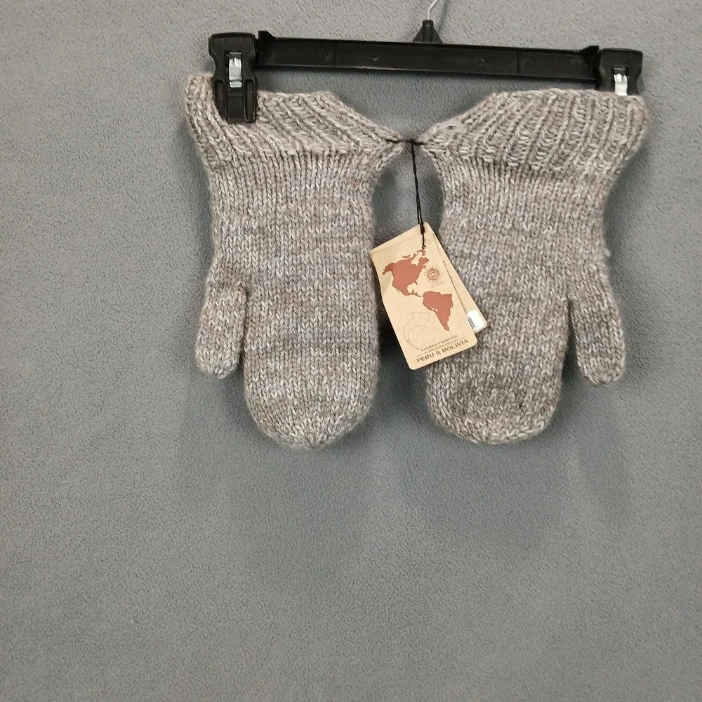 Andes Gifts‎ Fair Trade Mittens Unisex One Size Gray Handmade Wool Tight Knit